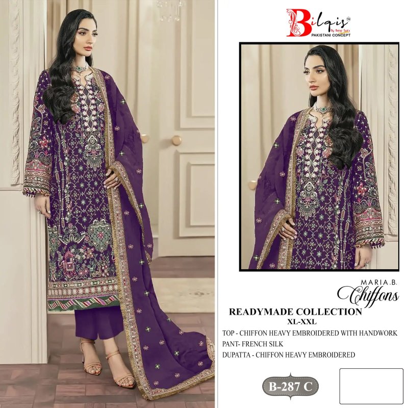 Bilqis B 287 A To D Nc Chiffon Embroidery Readymade Pakistani Suits 